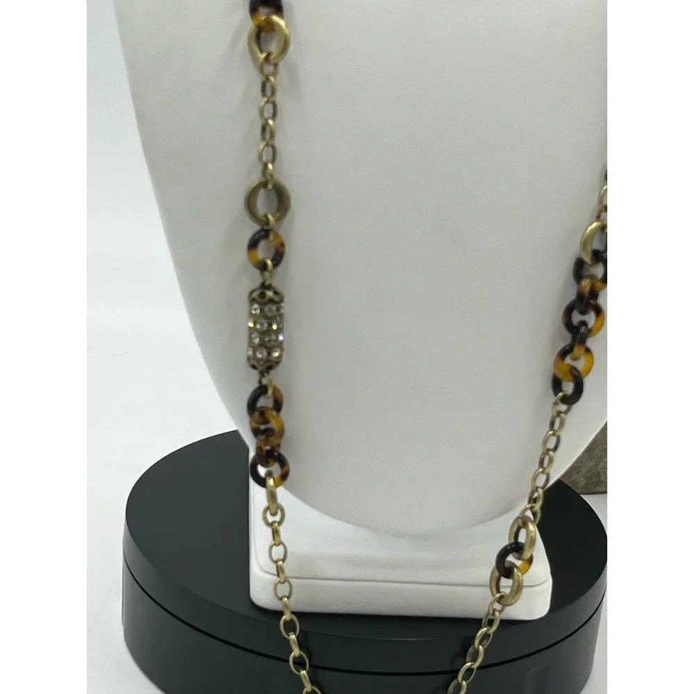 J. Crew Tortoiseshell Links and Pave Barrel Beaded Long Necklace 30